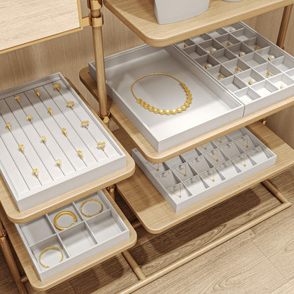 Oirlv Premium White Leather Stackable Jewelry Tray Flat Jewelry Organizer Tray for Jewelry Accessory Trade showcase