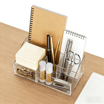 HBlife Acrylic Desk Organizer with Drawer, Pen & Pencil Holder, Multifunctional Desktop Caddy for Office Supply and Organization (Clear)