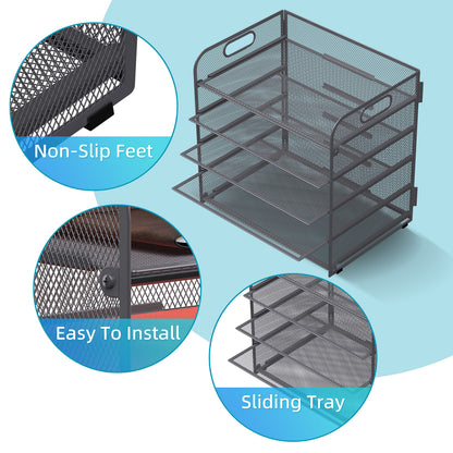 Supeasy 5 Trays Paper Organizer Letter Tray with Handle-Mesh Desk File Organizer, Grey Paper Sorter Desk Organizer for Office, Home or School