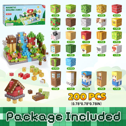 Fitrobust 200PCS Magnetic Building Blocks Set, Magnetic Tiles Kids Build Cubes STEM Game Toys, Build Forest World Set, Christmas Birthday Gifts for Boys & Girls Age 3 4 5 6 7 8 9 10, 0.78 in Size