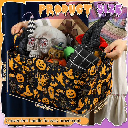 Breling 4 Pcs Halloween Baskets Boo Basket Gift Pumpkin Ghost Baskets with Handles Large Collapsible Storage Bins Boxes for Trick or Treat Gift Books Laundry Shelves Home Storage, 15 x 10 x 8 Inch