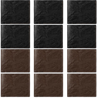 VZZNN 12 Pieces Wallet for Men,Leather Men's Wallets Bulk for DIY Engraving,With Money Clip,Card Holder(6 Black & 6 Light Brown)