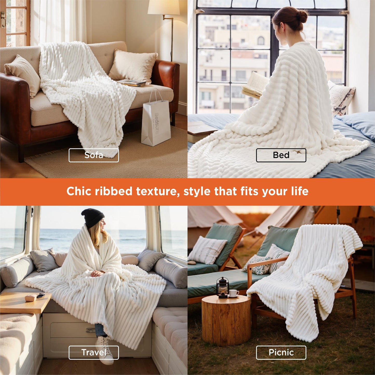 Bedsure GentleSoft White Throw Blanket for Couch - Birthday Gifts for Women Mom Her Girls, Cozy Fleece Blanket for Sofa Bed, Living Room Home Bedroom Decor Dorm Essentials, Off White, 50x60 Inches