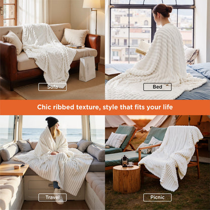 Bedsure GentleSoft White Throw Blanket for Couch - Birthday Gifts for Women Mom Her Girls, Cozy Fleece Blanket for Sofa Bed, Living Room Home Bedroom Decor Dorm Essentials, Off White, 50x60 Inches