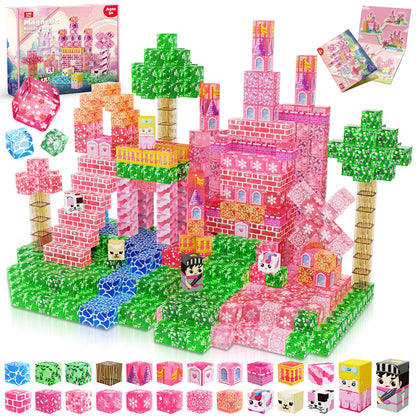 Magnetic Blocks - 100PCS Magnetic Building Block Cubes, Magnet Blocks Transparent Castle Princess Toy Building Sets for Kids, STEM Stacking Magnets Toys, Easter Birthday Gift for Boys Girls Age 4-8