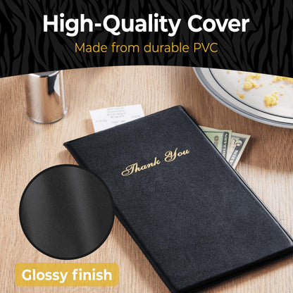 Gold Lion Gear Restaurant Check Presenters - Guest Check Card Holder with Gold Thank You Imprint - 5.5" x 10" Black 20 Pack, Standard Server Book - Waitress Book