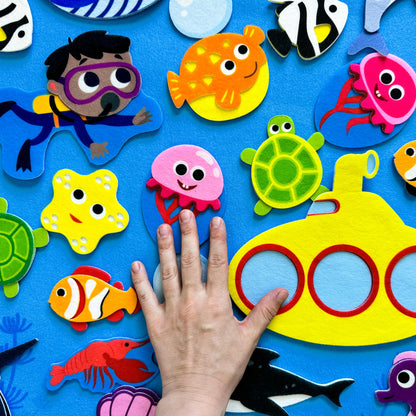 QUOKKA Ocean Felt Board for Toddlers 61 PCS - Double-Thick Felt Board Story Set with Large 39х27,7 in. Durable Wall Activity Panel - Ideal for Storytelling Indoor Toddler Activities and Classroom