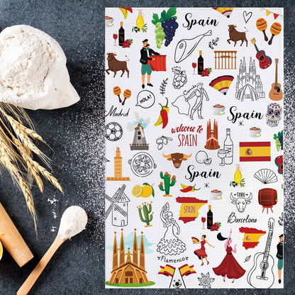 JNIAP Spain Kitchen Towels Spain Lover Gift Spanish Kitchen Towels Spain Dish Towel Spain Themed Gift Espana Gifts (Spain KT)