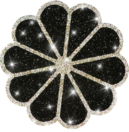 Washable Waterproof Diamond Circle Placemats for Round Tablescape Decor for Dinner and Kitchen Bling Placemats for Weddings & Special Events (Black)