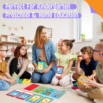 52 PCS Time & Money Flashcards, Double Sided Cognition Cards-Coin Value, Coin Combinations, Counting Coins, Telling Time, Reading Clocks, Learning Tool for Kids Ages 6+ Kindergarten Toddlers