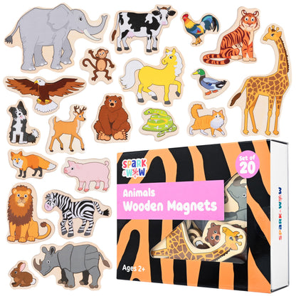 Spark & Wow Wooden Magnets | Animals | Magnets for Kids Ages 2+ | Open-Ended Play | Adhere to Fridges, Whiteboards and More