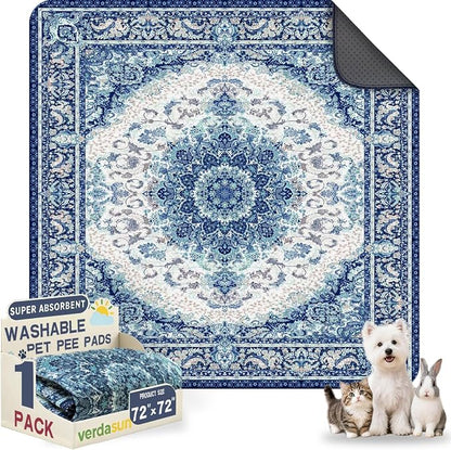 Washable Pee Pads for Dogs, Reusable Puppy Potty Training Pads, Ultra-Absorbent Thick Waterproof Leak-Proof Non-Slip Pads & Mat for Crate, Playpen, Floor, Whelping & Housebreaking , 1 Pack 72"x72"