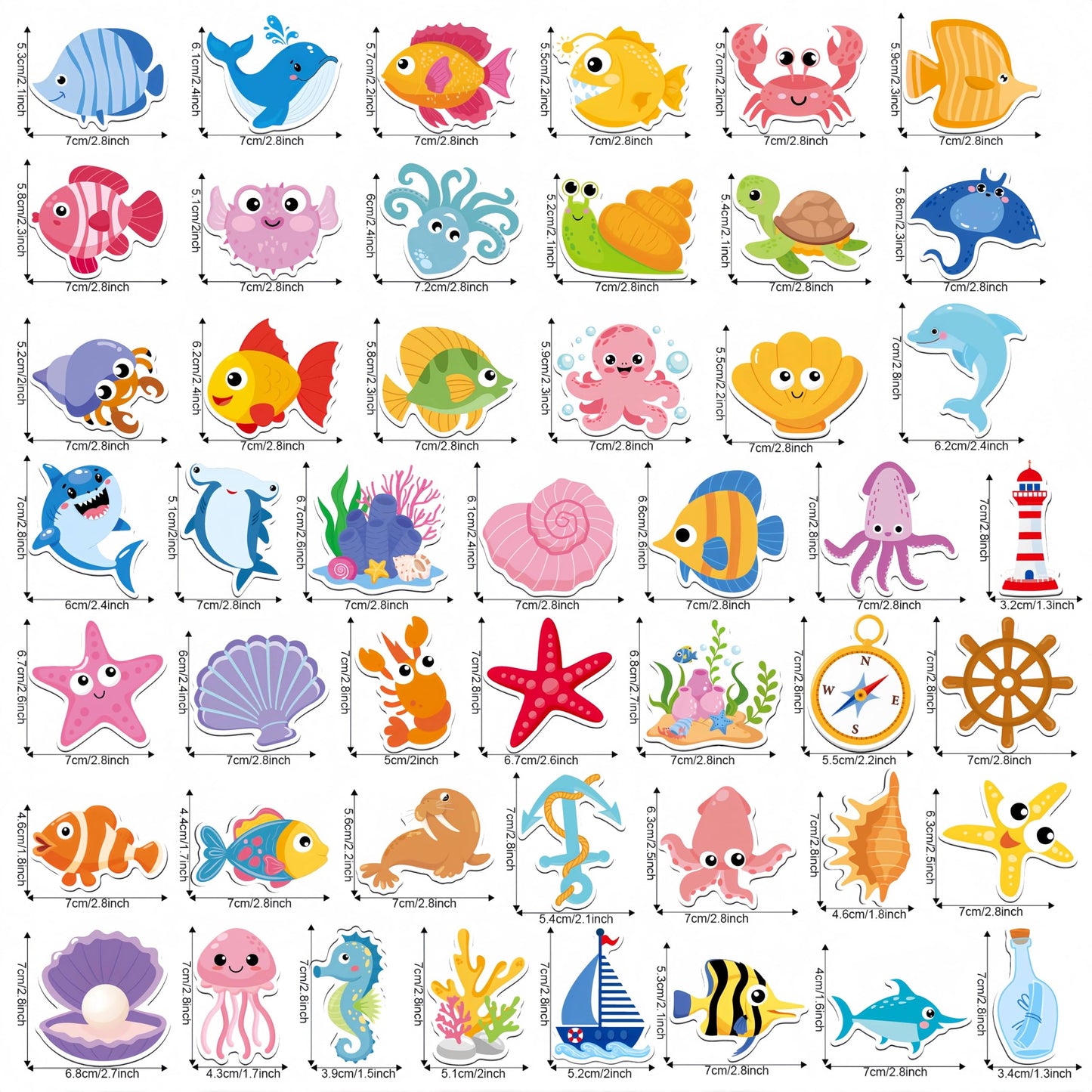 Fecheche Large Size Cute Fridge Magnets for Toddlers, Preschool Spelling Learning Education Refrigerador Magnetic Toy (Ocean 47pcs)