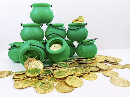 GiftExpress 12pc Mini Green Cauldrons for St Patrick's Day Decoration, St Patrick Cauldrons, Novelty Candy Holder Pot of Gold (12)