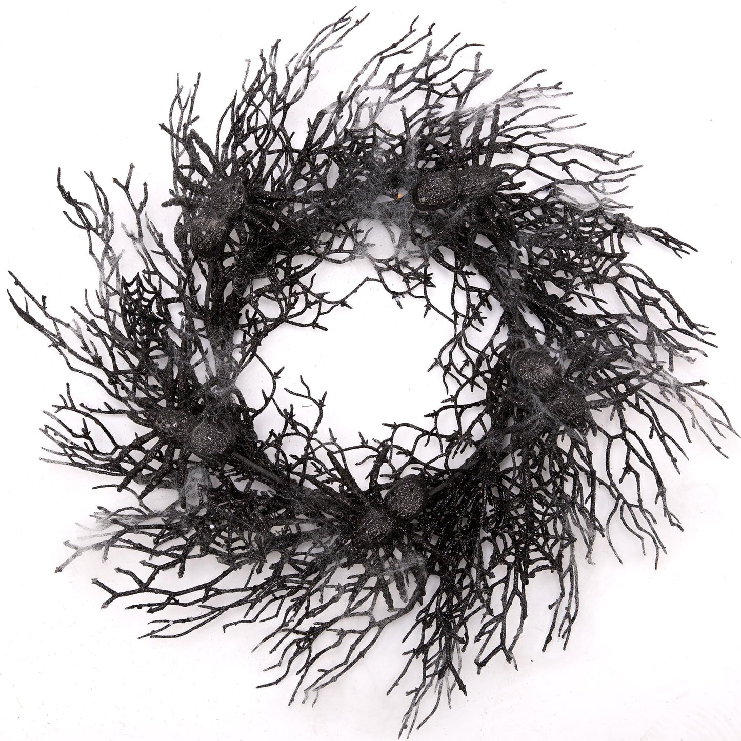 Skrantun 18 Inch Halloween Wreath Black Wreath with Spiders and Webs Door Wreath with Halloween Decorations for Halloween Party and Holiday Decorations