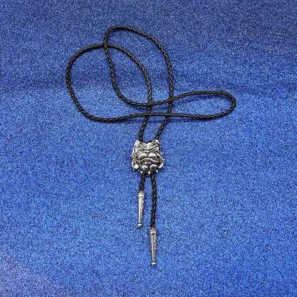 JPJZY BRBAM Retro 3D Animal Pendant Bolo Tie Western Cowboy Leather Bolo Necktie for Men's Accessories Collection (Dog - Silver)