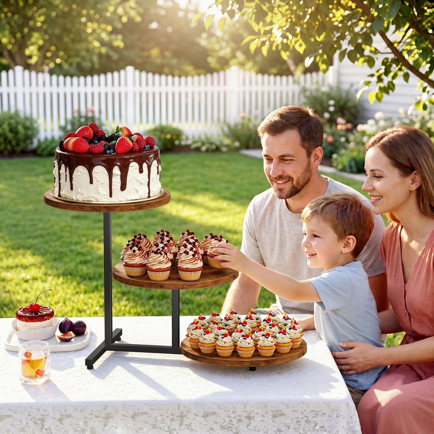 Emfogo Wooden Cupcake Stand for 50 Cupcakes, 3 Tier Dessert Tower Stands, Cup Cake Display for Party Afternoon Tea Wedding Graduation, Large Tiered Tray for Cake Cookie Food (1 Pack)