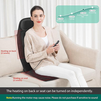 Snailax Vibration Back Massager with Heat, Massage Chair Pad with Neck Lumbar Memory Foam, 10 Vibration Motors,5 Modes, Gifts, No shiatsu