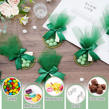 CPEGHDVM 50Pcs Organza Gift Bags, Christmas Thank You Gift Bags with Bow, Jewelry Pouches with Drawstring for Wedding Halloween Christmas Party Favor, 5.9 * 2.7in (Green)