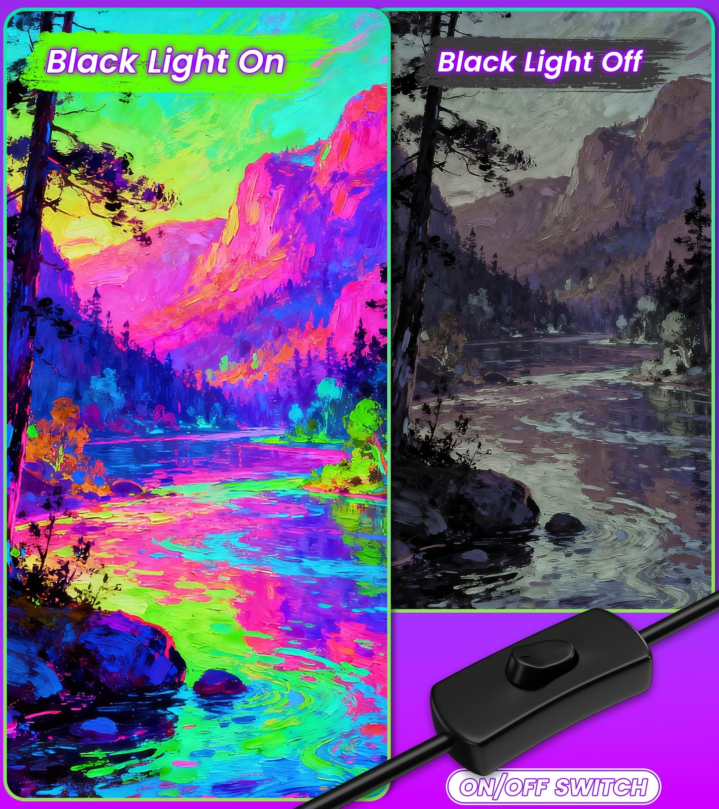 TigQiang 2 Pack 42W LED Black Light Bar, Blacklight with 6FT Cord+Switch+Plug, Glow in The Dark Black Lights Party Supplies,Halloween Lighting Decorations, Fluorescent Poster, Body Paint, Classroom