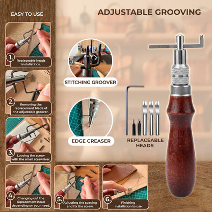 MINUS MUKYS Leather Working Kit Complete Leather Tools Set for Crafts Shoe Repair Kit Belts Includes Hole Puncher for Crafts Sewing Tools Awl Stitching Tool Cutting Mat Ideal for Beginners