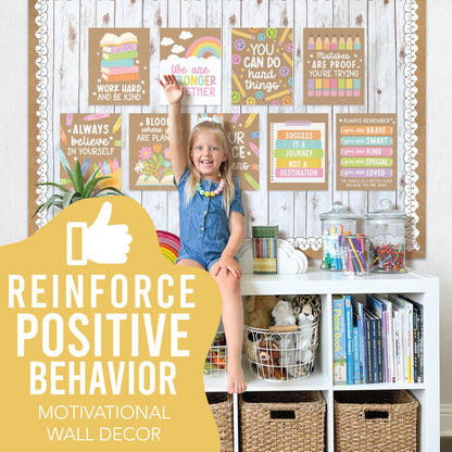 Hadley Designs Motivational Poster for Classroom Decor - 9 Growth Mindset Classroom Posters Elementary, Inspirational Wall Decor Middle School, Teacher Must Haves, Kraft Bulletin Board Decorations