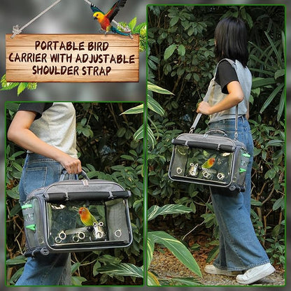 Bird Carrier Airline Approved, Bird Travel Cage with Indestructible Stainless Steel Mesh, Bird Travel Bag Lightweight and Portable with Water Bottle and Bowl