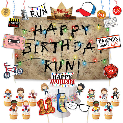 Allenjoy Spooky Rustic Retro Alphabet Party Decorations Set with Backdrop, Headbands, Masks, Cupcake Toppers, Hanging Swirls and Photo Booth Props, Party Supplies and Favors for Kids Women Boys