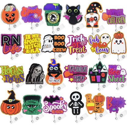 Namifin 24PCS Halloween Badge Reels with Alligator Clip Funny Retractable Spooky Holiday Badge Holders Nurse Gifts Accessories Gifts for Friends, Co-Workers