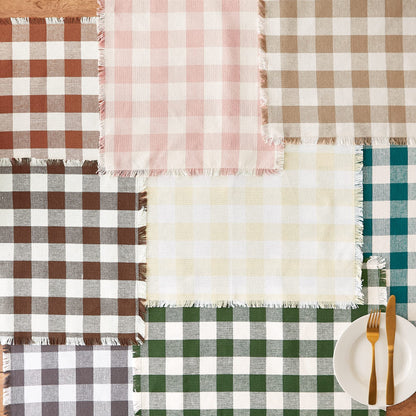 DII Heavyweight Fringed Check Tabletop Collection, Placemat Set, 13x19, Natural, 6 Count