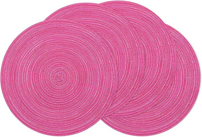 SHACOS Round Placemats Set of 4 Round Table Placemats Braided Cotton Place Mats 15 inch for Kitchen Dining Table Holiday Party (Hot Pink, 4)