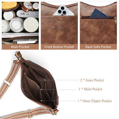 Mroede Crossbody Bags for Women Crossbody Purse for Women Vegan Leather Hobo Purses Shoulder Handbags with Detachable Strap for Daily Travel Work