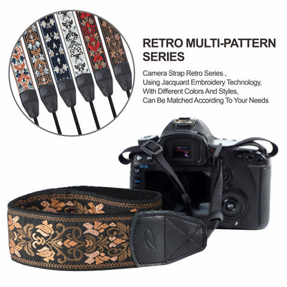 Padwa Lifestyle Camera Strap - 2" Wide Vintage Jacquard Embroidery Flower Camera Straps with Genuine Leather Head,Complimentary 2 Pcs Quick Release Clips for All Cameras and Men & Women Photographers