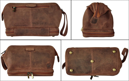 RUSTIC TOWN Leather Toiletry Bag for Men - Travel Gift Shaving Ditty Kit - Bathroom Shower Toiletries Organizer - Cosmetic Makeup Bag for Women