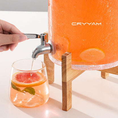 Cryyam 2 Gallon Glass Drink Dispenser with Stand, Beverage Dispenser with Wood Lid and Stainless Steel Spigot, Glass Water Dispenser for Parties, Ideal for Juice, Tea, Lemonade, and More