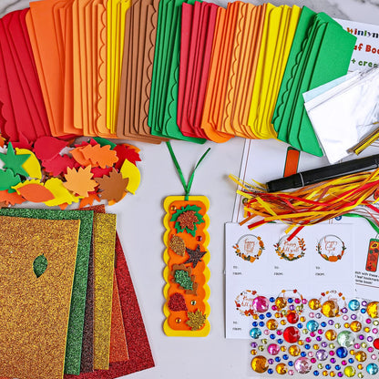 Winlyn 36 Sets Fall Craft Kits Autumn Crafts DIY Leaf Bookmarks Decorations Art Sets Maple Leaf Glitter Foam Stickers Arts and Crafts for Kids Thanksgiving Halloween Classroom Activities