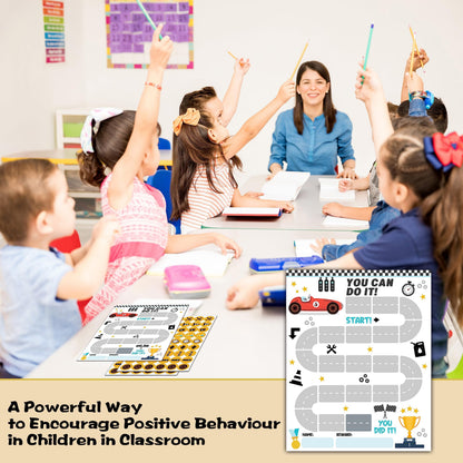 10 Racing Car Reward Chart with 216 Round Stickers, Incentive Behavior Chart for Kids at Home Classroom, Kids Routine Daily Chore Sticker Chart-A08