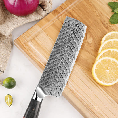 Seido Knives Inferuno 7 Inch Nakiri Knife – AUS-10 Core with 73-Layer Damascus Steel and Ergonomic Resin Maple Handle