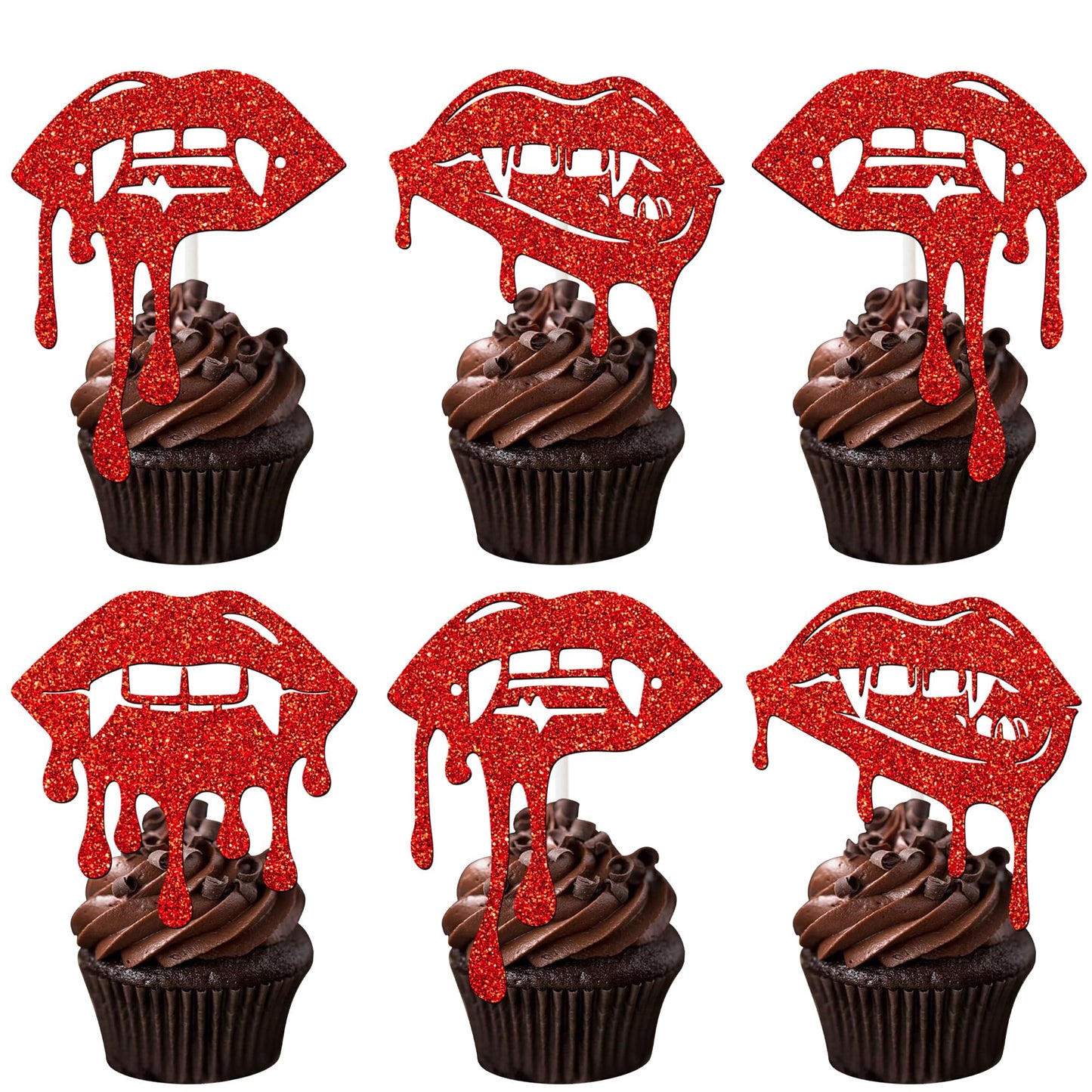 Halloween Vampire Cupcake Topper Red Have a Bite Cake Decorations 24PCS Double Sided Glitter Zombie Vampire Party Decorations Horror Theme Cake Picks for Halloween Birthday Party Supplies