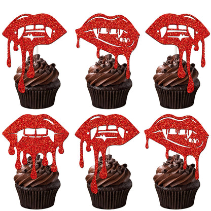 Halloween Vampire Cupcake Topper Red Have a Bite Cake Decorations 24PCS Double Sided Glitter Zombie Vampire Party Decorations Horror Theme Cake Picks for Halloween Birthday Party Supplies