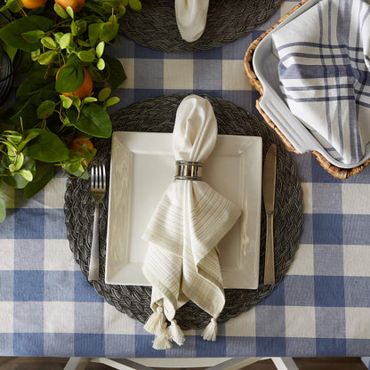 DII Buffalo Check Collection, Classic Farmhouse Tablecloth, 52 x 52, Stonewash Blue