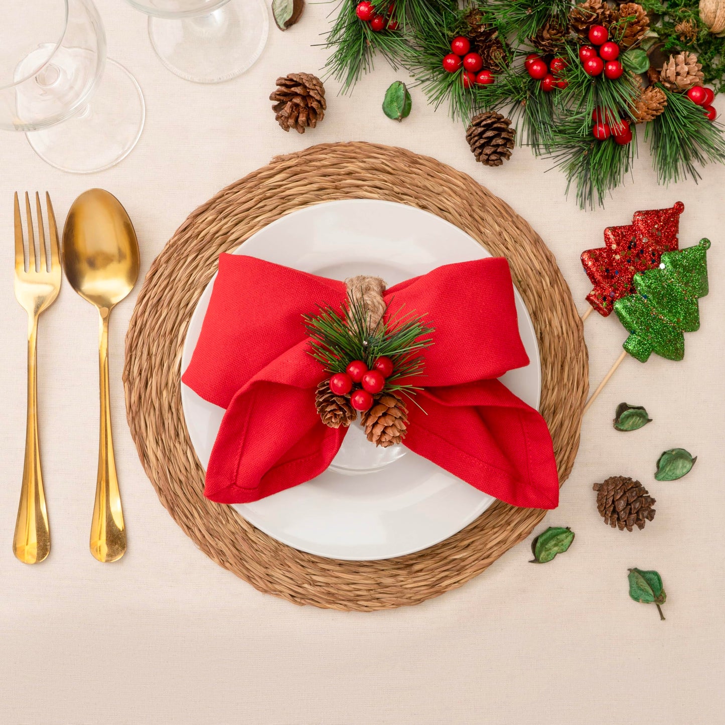 Blue Needles Solid Cloth Napkins Set of 6 Red 100% Cotton Dinner Napkins 18x18 inches - Soft, Reusable, Absorbent & Washable Linen, Ideal for Valentine's Day Events, Parties & Everyday Use