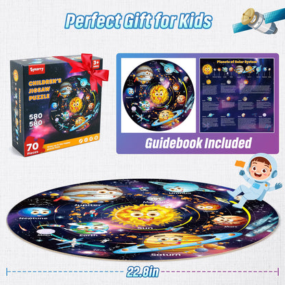 SYNARRY Solar System Floor Puzzles for Kids Ages 4-8, Large 70 Piece Jigsaw Puzzles for Kids Ages 4-6, Space Planet Astronaut Toys Puzzles, Preschool Learning Toys, Easter Basket Stuffers for Boy Girl