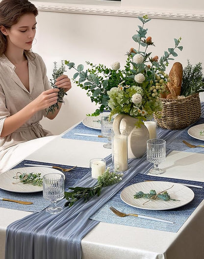Leetaltree Gradient Blue Woven Placemats Set of 4 - Heat Resistant Non-Slip Place mats for Dining Table, Washable Durable PVC Vinyl Woven Table Mats(Gradient Blue, 4)