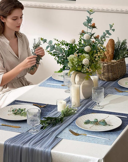 Leetaltree Gradient Blue Woven Placemats Set of 6 - Heat Resistant Non-Slip Place mats for Dining Table, Washable Durable PVC Vinyl Woven Table Mats(Gradient Blue, 6)