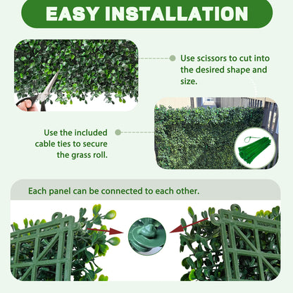 ODTORY Artificial Grass Wall Panels, 24 x 16 in 24P (64 sqft) UV-Resistant Faux Boxwood Vine Privacy Screen, Greenery Fence Cover for Balcony, Backyard, Garden and Indoor Outdoor Home Decor