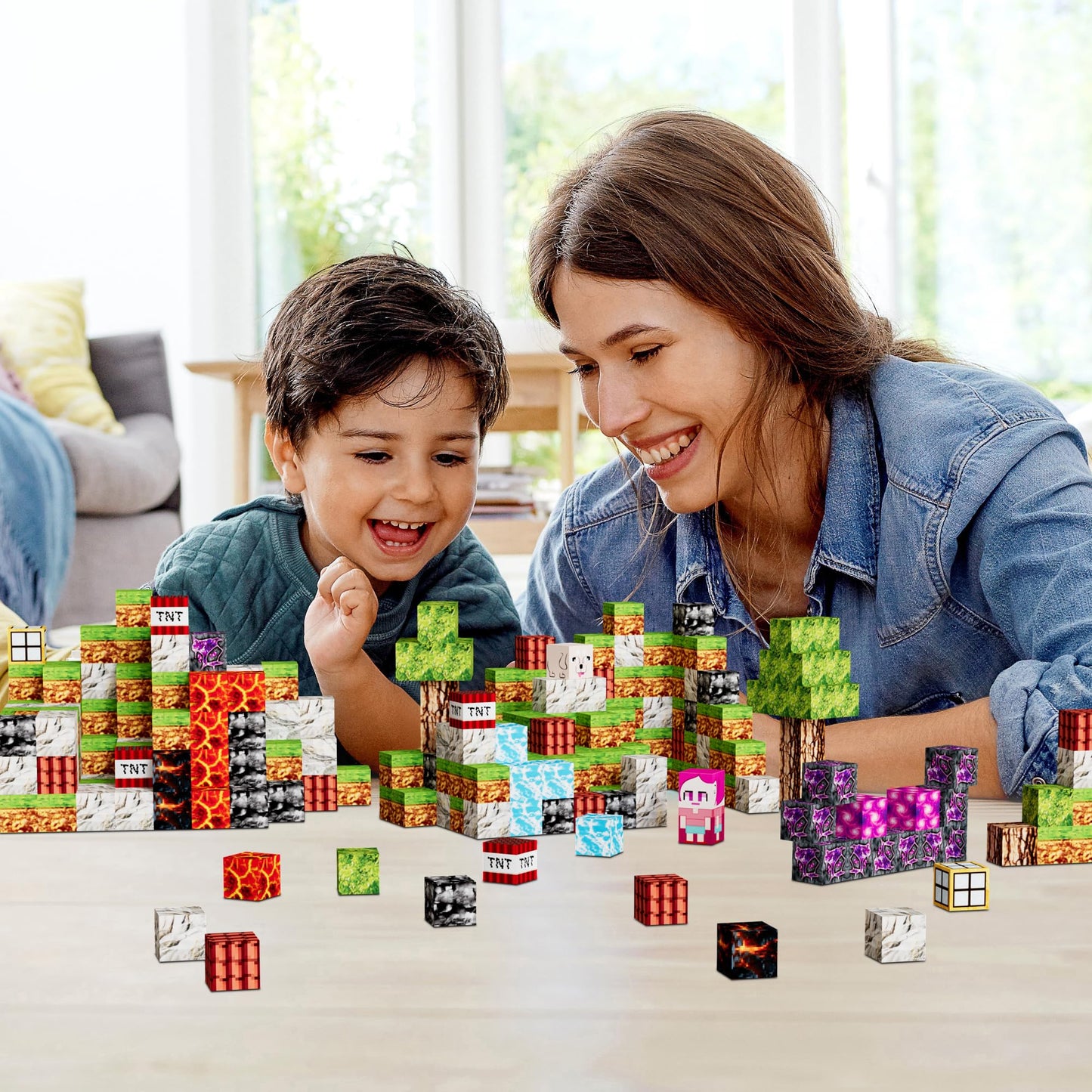 Petenjoy Magnetic Blocks Minecraft-Style Magnetic Building Blocks Cubes - 126PCS 1 inch Magnet Toys Set STEM Educational for Kids Ages 4-8 6-8 8-12 Year Old Boys Girls Birthday Christmas