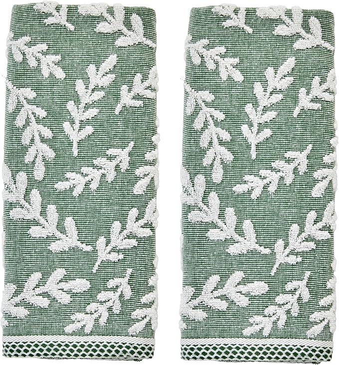 SKL Home Leaf Sprig 100% Cotton Jacquard 2pc Hand Towel Set, Reversible &