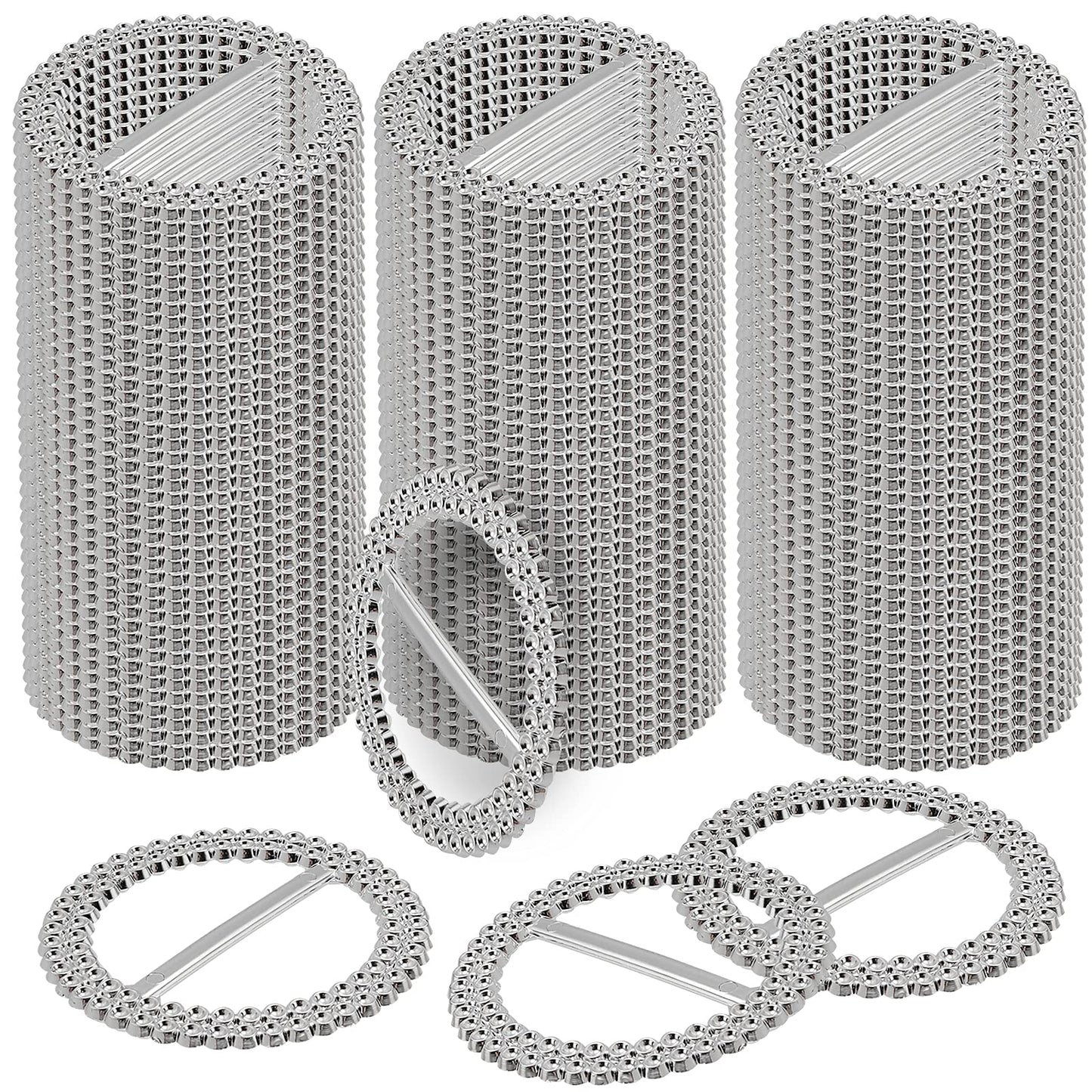 HAKZEON 200 PCS 2.5 Inch Silver Chair Sashes, Round Chair Sash Buckles, Acrylic Rhinestone Ribbon Buckle, Chair Sash Ribbon Slider for Wedding, Party, Banquets, Home, Craft