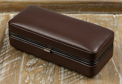 Prestige Import Group - 3 Cigar Folding with Snap Lock Cigar Travel Case - Color: Brown